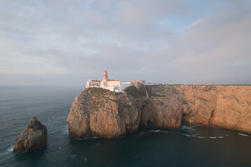 Farol do Cabo de São Vicente, latarnia morska. Sagres Portugalia. Widok z góy.