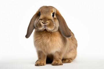 Holland Lop Rabbit sitting on a white background. Animal front portrait.