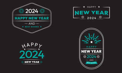 New Year Badge Logo Set, 2024 Badge Logo Set, Happy New Year Badge Logo Set