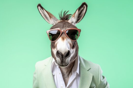 A humorous image of a chic donkey in sunglasses, projecting an air of cool confidence with a touch of irony