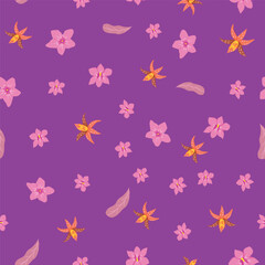 Fototapeta na wymiar Vector seamless floral pattern with orchid flowers. Hand-drawn surface pattern illustration decorative background