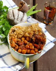 Uzbek national dish plov in a bowl