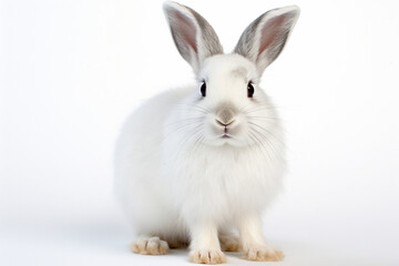 Fototapeta premium Snowshoe Hare sitting on a white background. Animal front portrait.