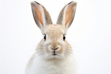 Obraz premium Snowshoe Hare close-up portrait on a white background.