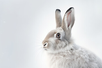 Obraz premium Snowshoe Hare close-up portrait on a white background.