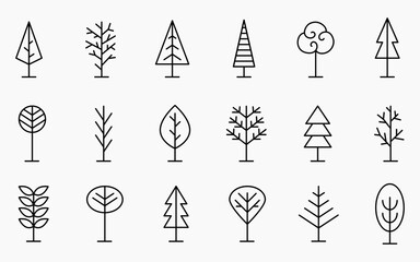 Tree Line Icon Set. Vector Logo Shapes Collection