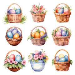 Fototapeta na wymiar easter eggs in basket watercolor vectors