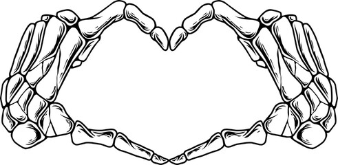 Skull Hands Forming Love Heart. Hand of human skeleton sign love heart - obrazy, fototapety, plakaty