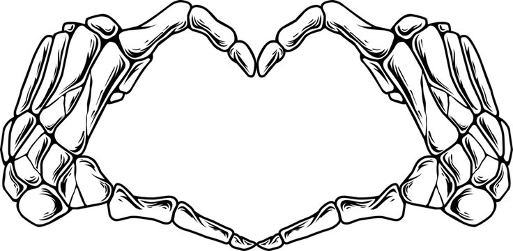 Skull Hands Forming Love Heart. Hand of human skeleton sign love heart