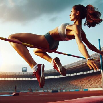 Woman athlete doing high jump