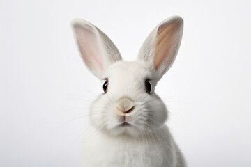 Obraz premium White Rabbit close-up portrait on a white background.