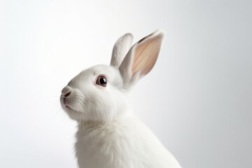 Obraz premium White Rabbit close-up portrait on a white background.
