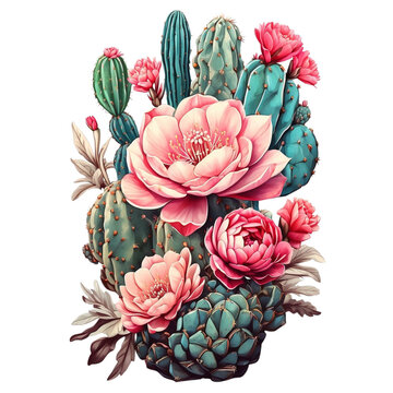 Cactus flores estilo tatuaje diseño de pegatinas