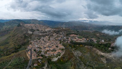 Obraz premium drone perspective of the picturesque mountain village of Gerace in Calabria