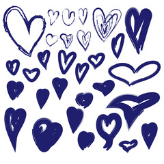 Collection black Hearts illustration. Hand drawn Brush pen painting. Valentine's day romantic style.
