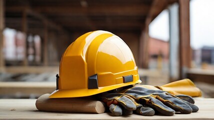 construction helmet and gloves, protective equipment