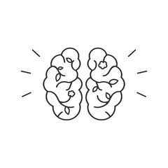 Human brain icon with leaves isolated on white background. Mental health concept