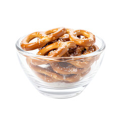 Salted pretzels in bowl isolated on transparent or white background