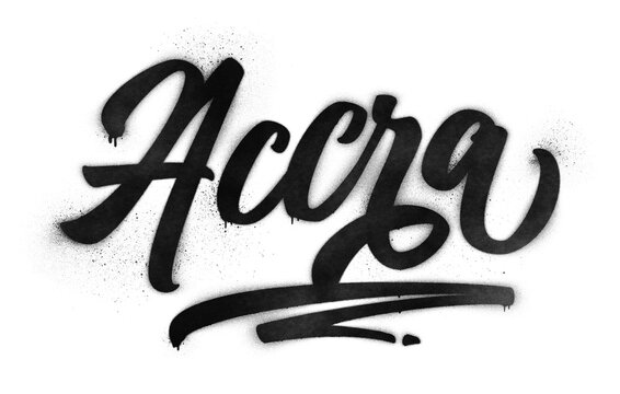Accra city name written in graffiti-style brush script lettering with spray paint effect isolated on transparent background