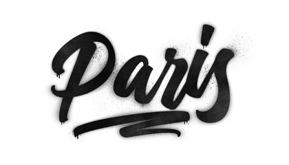 Paris city name written in graffiti-style brush script lettering with spray paint effect isolated on transparent background