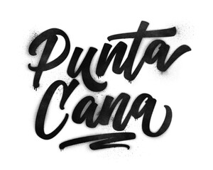 Punta Cana city name written in graffiti-style brush script lettering with spray paint effect isolated on transparent background