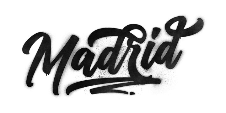 Madrid city name written in graffiti-style brush script lettering with spray paint effect isolated on transparent background