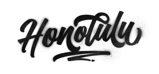  Honolulu city name written in graffiti-style brush script lettering with spray paint effect isolated on transparent background