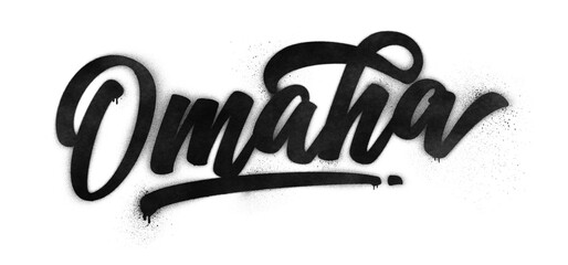Omaha city name written in graffiti-style brush script lettering with spray paint effect isolated on transparent background - obrazy, fototapety, plakaty