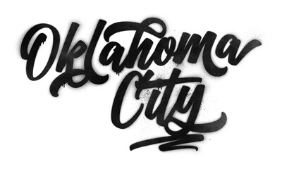 Oklahoma City name written in graffiti-style brush script lettering with spray paint effect isolated on transparent background