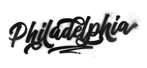 Philadelphia city name written in graffiti-style brush script lettering with spray paint effect isolated on transparent background