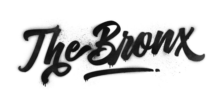 The Bronx borough name written in graffiti-style brush script lettering with spray paint effect isolated on transparent background