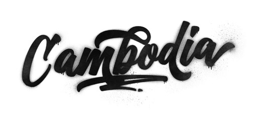 Cambodia country name written in graffiti-style brush script lettering with spray paint effect isolated on transparent background