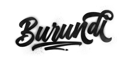 Burundi country name written in graffiti-style brush script lettering with spray paint effect isolated on transparent background