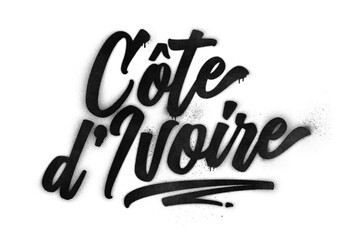 Cote d’Ivoire country name written in graffiti-style brush script lettering with spray paint effect isolated on transparent background