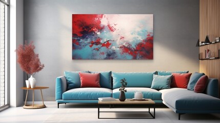 the essence of harmony, with a vibrant mix of red and calming blue colors merging elegantly, creating a balanced and tranquil backdrop that radiates a sense of calm and balance.