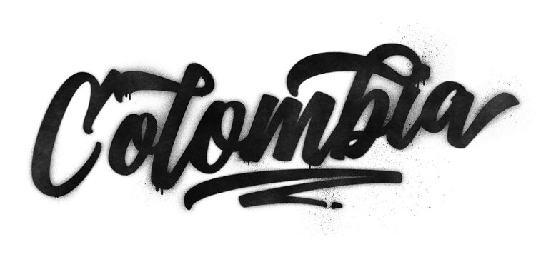 Colombia country name written in graffiti-style brush script lettering with spray paint effect isolated on transparent background