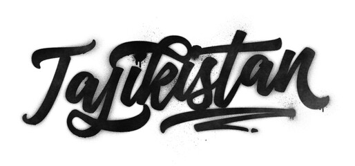 Tajikistan country name written in graffiti-style brush script lettering with spray paint effect isolated on transparent background