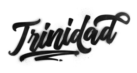 Trinidad country name written in graffiti-style brush script lettering with spray paint effect isolated on transparent background