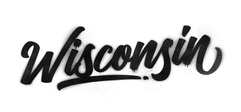 Wisconsin state name written in graffiti-style brush script lettering with spray paint effect isolated on transparent background