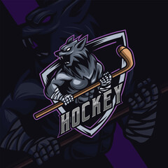 Wolf Hockey E-Sport logo design template. Vector With Modern Illustration Concept Style For Badge, Emblem And E-Sport Logo Team