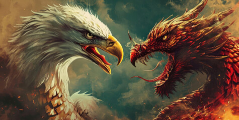 The eagle VS the dragon - obrazy, fototapety, plakaty