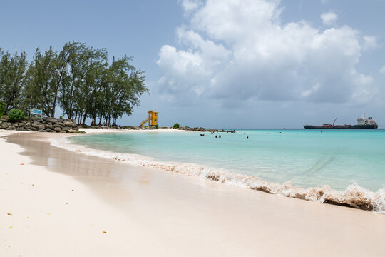 Miami Beach (Enterprise), Barbados, 08.18.2023: view of the tropical beach along the caribbean coast .