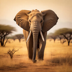 Savanna with a majestic African elephant ai generated