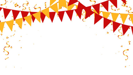 Banner Happy Chinese new year paper flags hanging and gold confetti - 701081562
