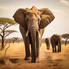 Savanna with a majestic African elephant ai generated