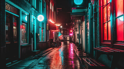 Red light district at night
