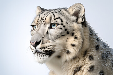 Snow Leopard close-up portrait on a white background