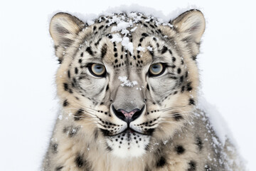 Obraz premium Snow Leopard close-up portrait on a white background