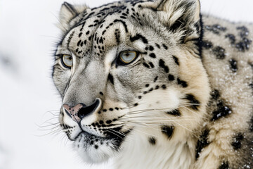 Obraz premium Snow Leopard close-up portrait on a white background
