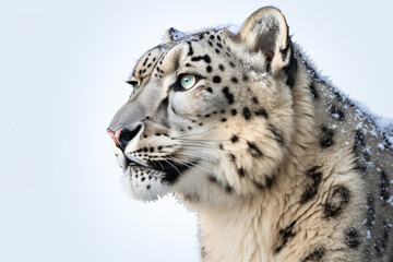 Snow Leopard close-up portrait on a white background